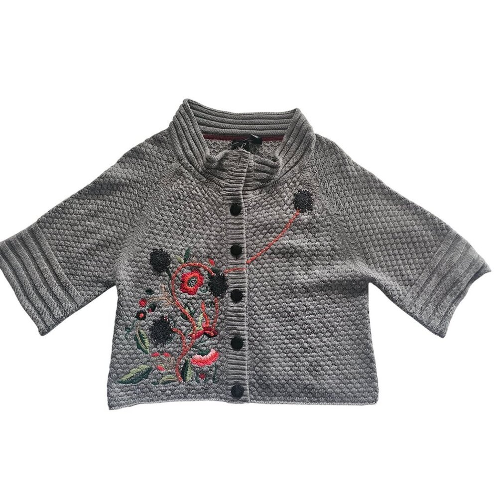 Nick & Mo Anthropologie Floral Embroidered Knit Cropped Cardigan Women's Medium - Picture 4 of 16